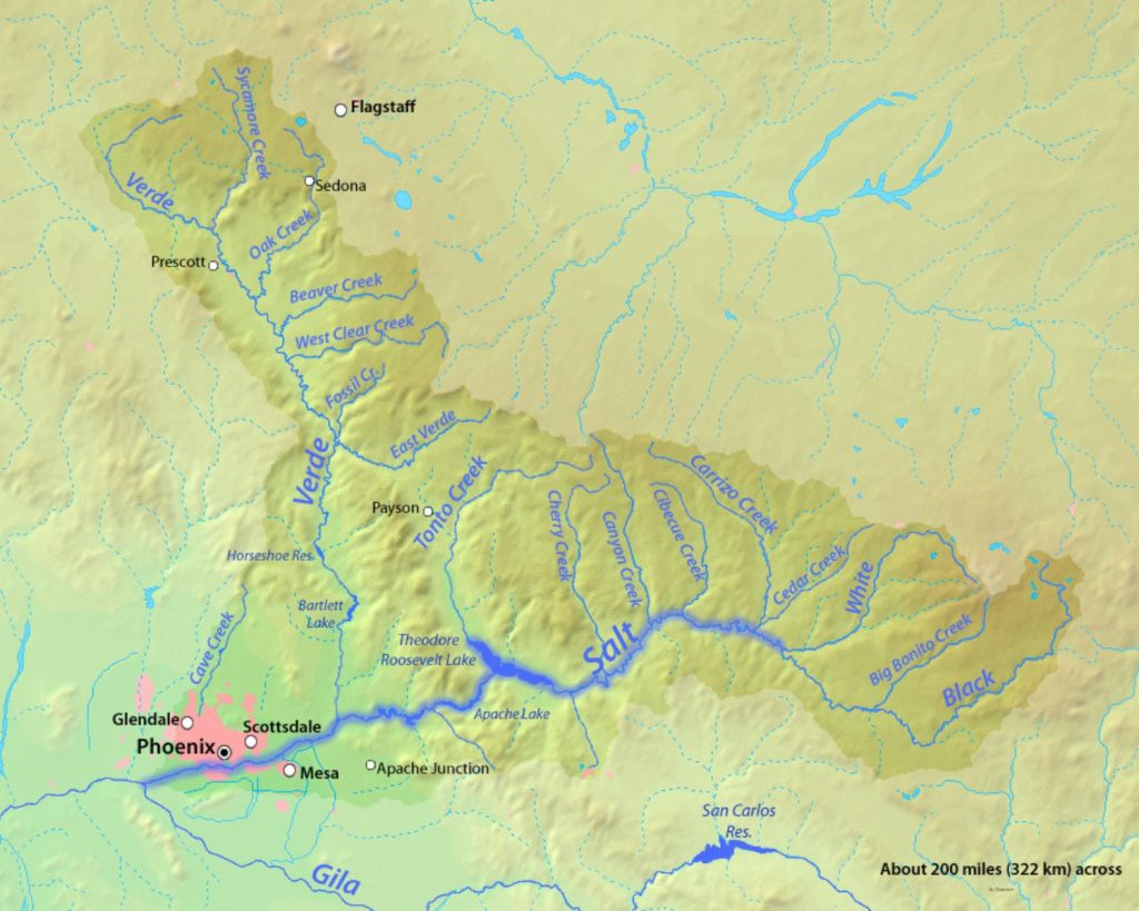 Map showing the Salt River in Arizona and its tributaries.