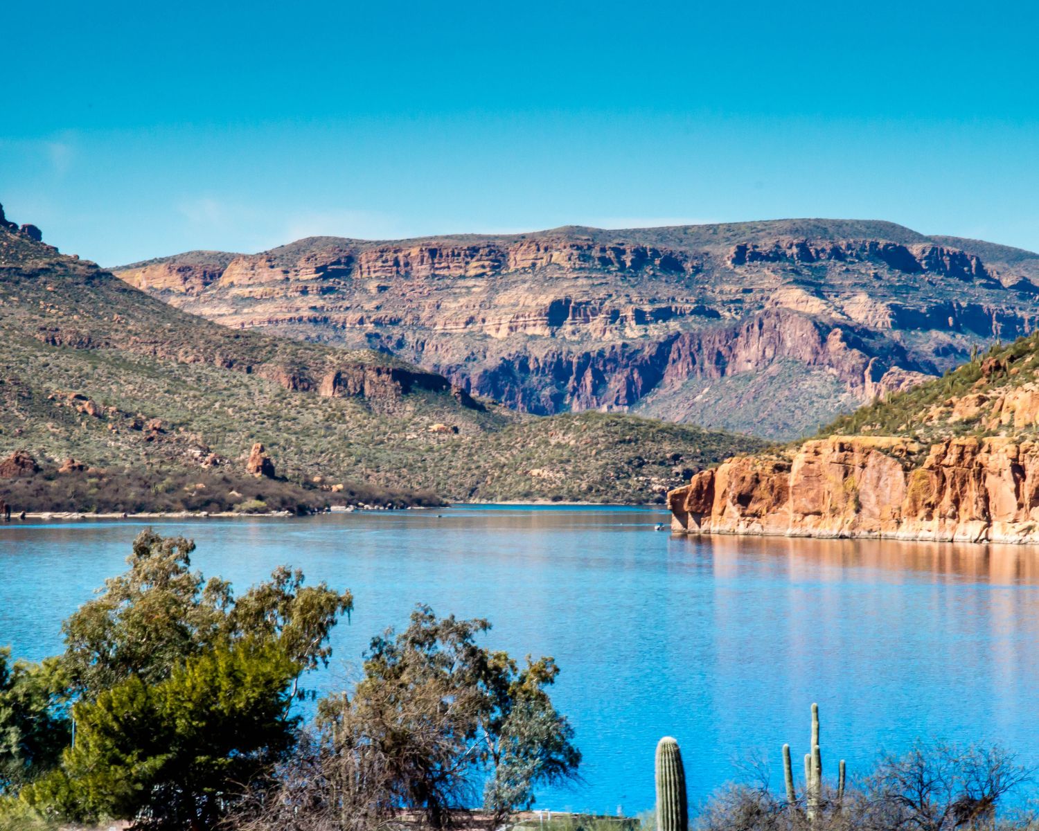 A lake in a desert canyon.